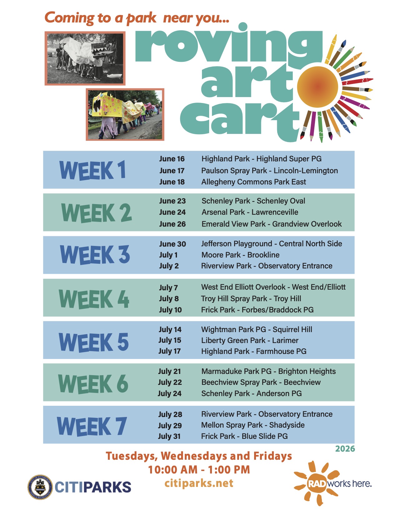Roving Art Cart event schedule